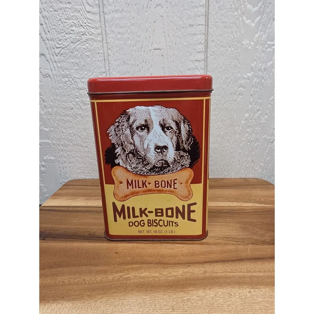 Vintage Milk Bone Dog Tin Can With Lid &  Treat Holder Case VTG 90's EUC